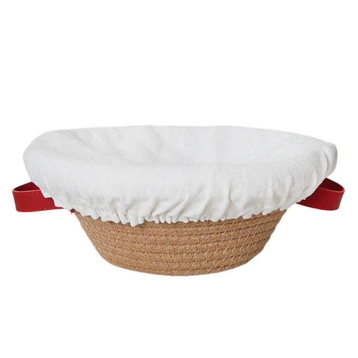 Banneton kenyérkelesztő kosár, kerek, kovászos sütéshez, béléssel és fedővel - Kötélbélés - Pékeszközök