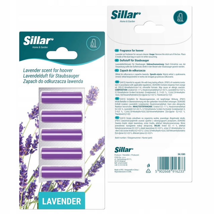 Odorizant aspirator, Sillar, universal, parfum in batoane, aroma de lavanda, 5 buc