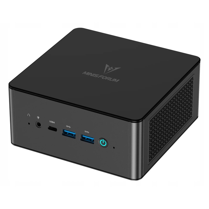 Mini PC, Minis Forum, AMD Ryzen 9 8945HS, 64GB RAM DDR5, 1TB SSD PCIe4, RADEON 780M, Windows 11 Pro, Port Oculink 63Gb/s eGPU, 2x USB4, 2x LAN 2.5G, WiFi 6E, Suport pentru 4 monitoare 8K, negru