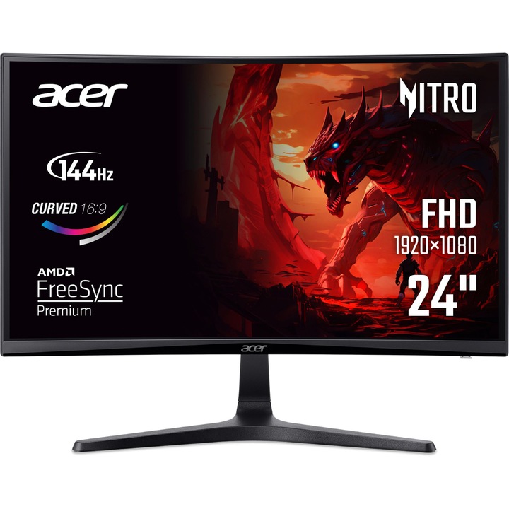 Монитор 23.6'' Acer ED240Q P0bi, VA, 1920 x 1080, VGA, 1 x HDMI 1.4, Вградени високоговорители 2 x 2W
