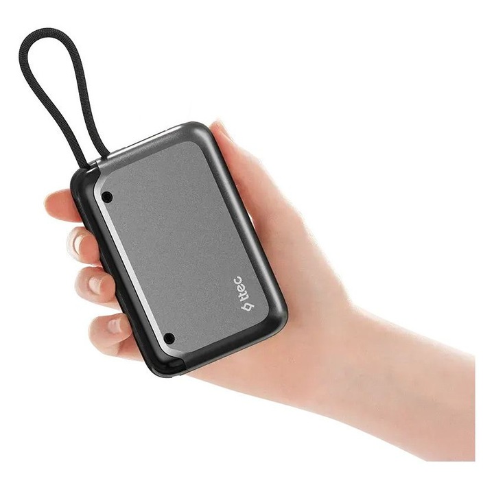 Baterie externă ttec, ReCharger, LCD, 10.000mAh, PD 30W, Cablu USB-C, Neagră
