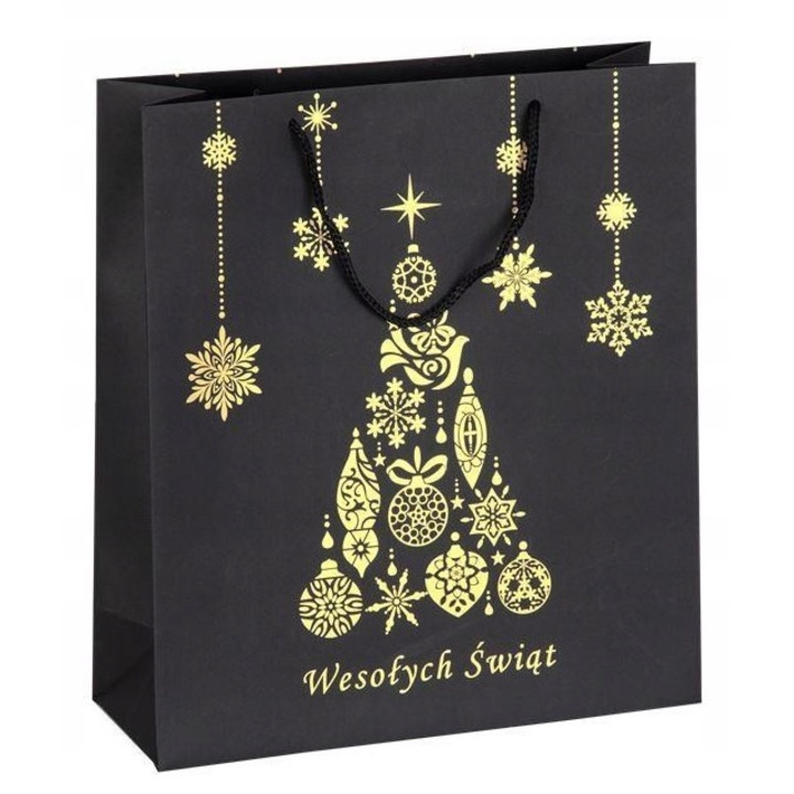 Punga de cadou din hartie, Neopak, Orice ocazie, Material Hartie, 320 mm x 110 mm x 360 mm, Culoare Negru/Auriu