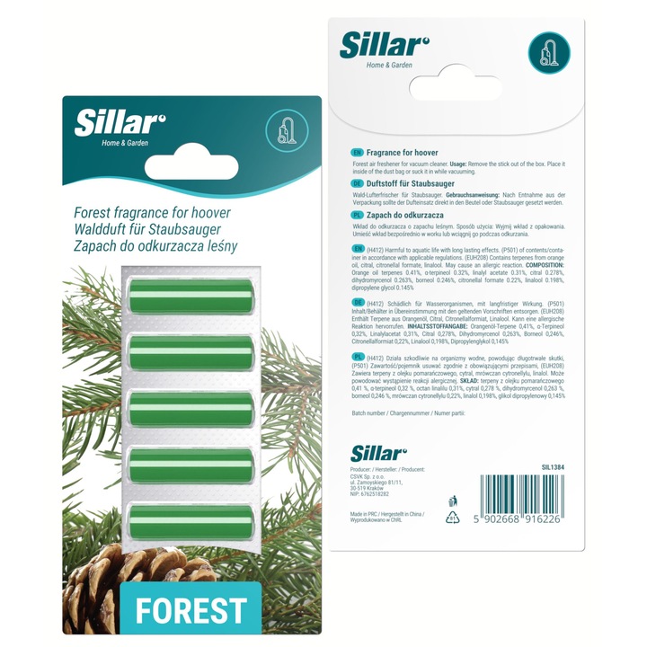 Odorizant aspirator, Sillar, universal, parfum in batoane, aroma de padure, 5 buc