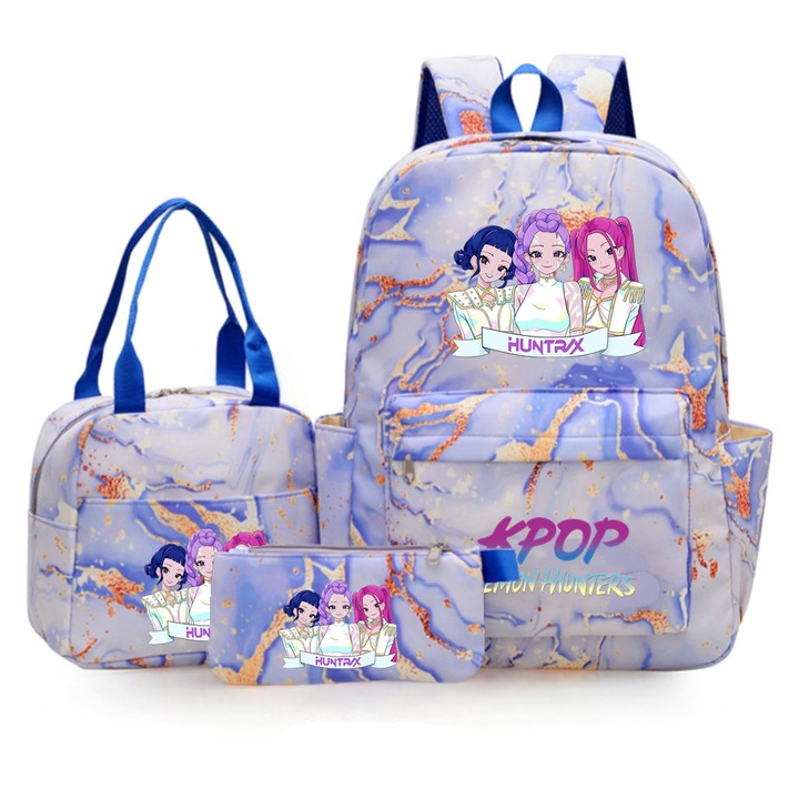 Unisex anime design hátizsák, 21 részes szett, vízálló, zöld, nagy rekesz