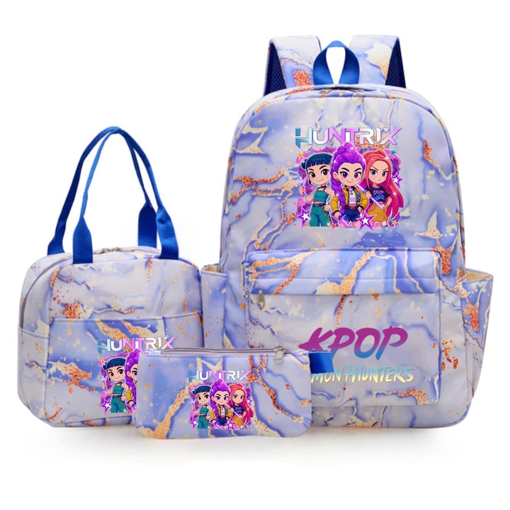 Unisex anime design hátizsák, 20 darabos szett, vízálló, zöld, nagy rekesz