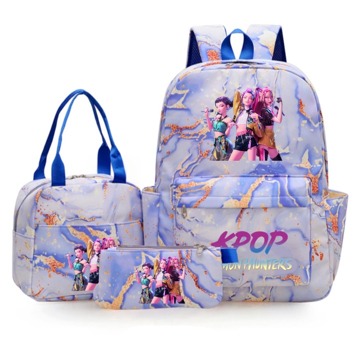 Unisex anime design hátizsák, 28 részes szett, vízálló, zöld, nagy rekesz