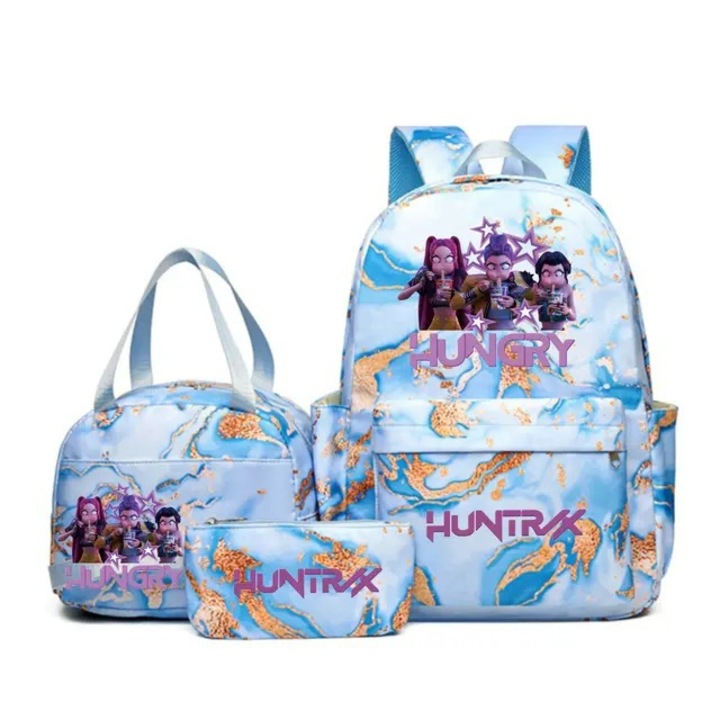 Anime design iskolatáska, 10 részes szett, vízálló, kék, nagyméretű