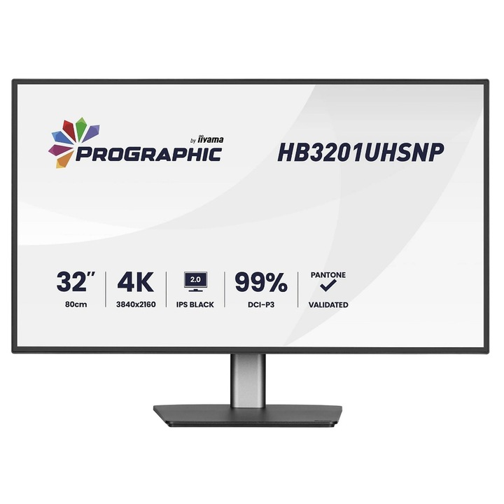 Monitor IPS LED Iiyama 31.5" HB3201UHSNP-B1, UHD 3840 x 2160, HDMI, DisplayPort, Boxe, Pivot, 60 Hz, 4 ms Negru