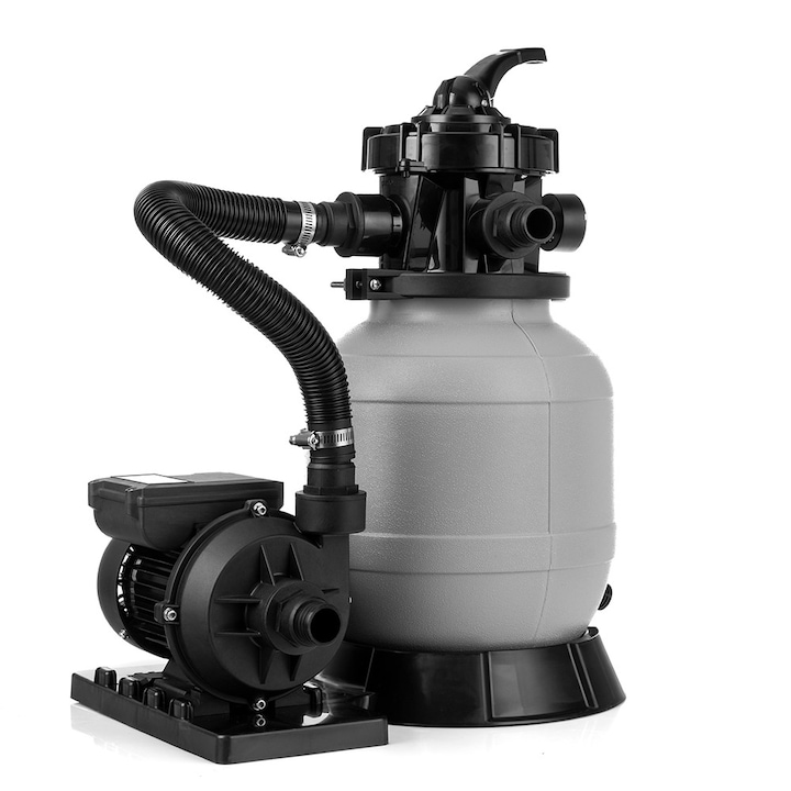 Pompa de nisip pentru piscine Lehmann, 8000 L/h, 250W, gri/negru, 26x17.5x17.5cm