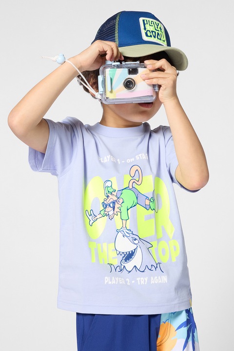 Billieblush, Tricou cu decolteu la baza gatului si imprimeu, Albastru prafuit