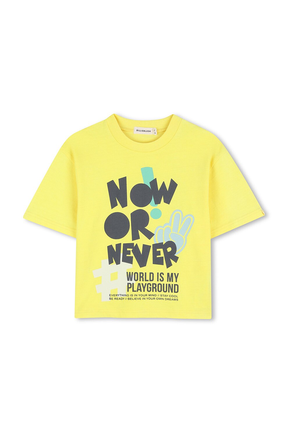 Billieblush, Tricou cu decolteu la baza gatului si imprimeu text, Galben, 138 CM