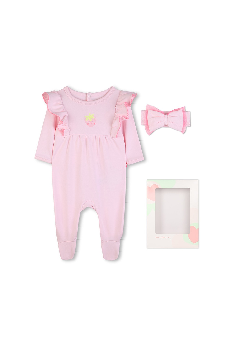 Billieblush, Set de salopeta din bumbac si bandana - 2 piese, Roz deschis, 74 CM
