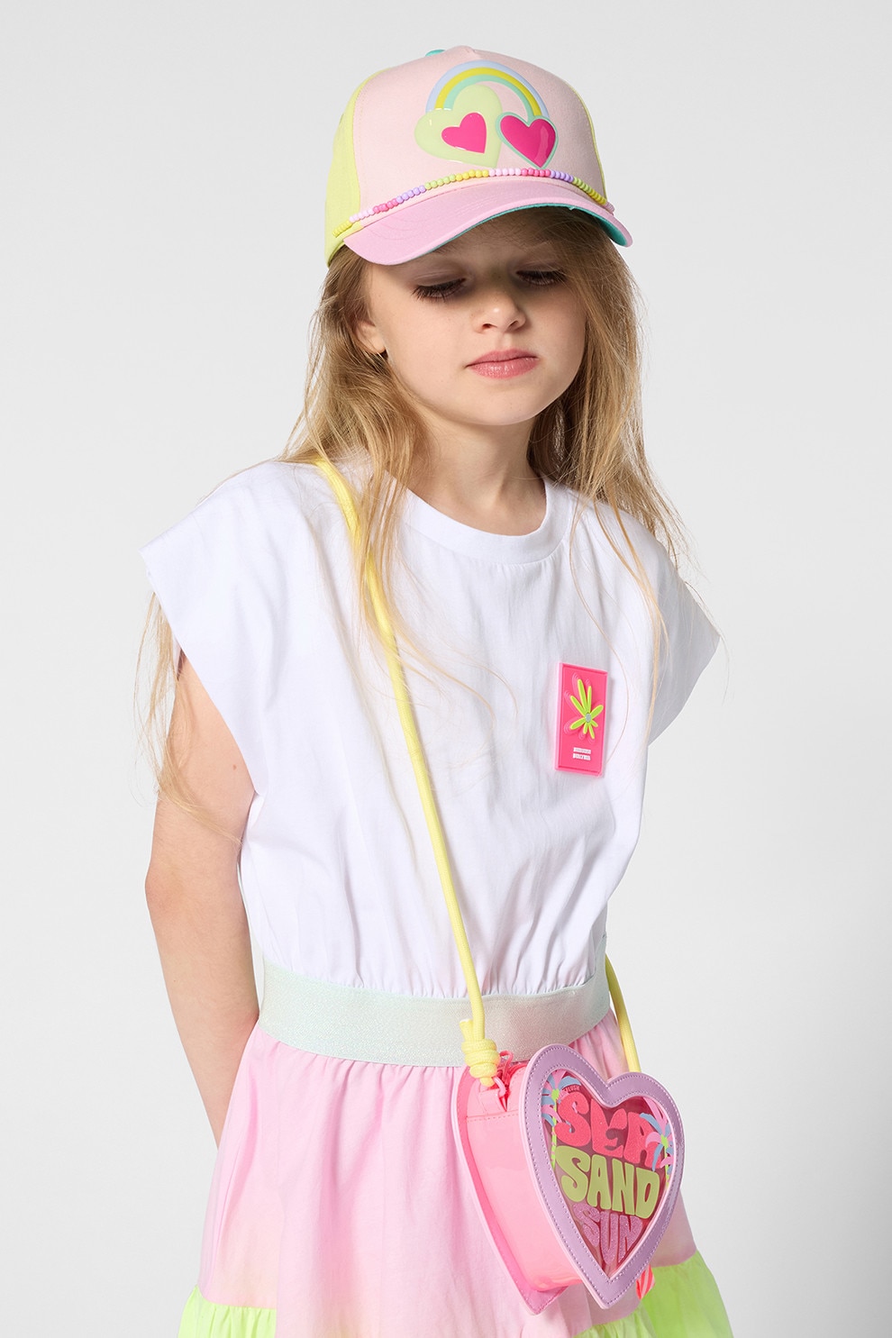 Billieblush, Rochie evazata cu model 2in1, Alb, Galben, Roz, 150 CM