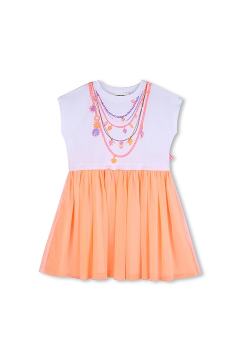 Billieblush, Rochie evazata cu imprimeu, Alb/Portocaliu