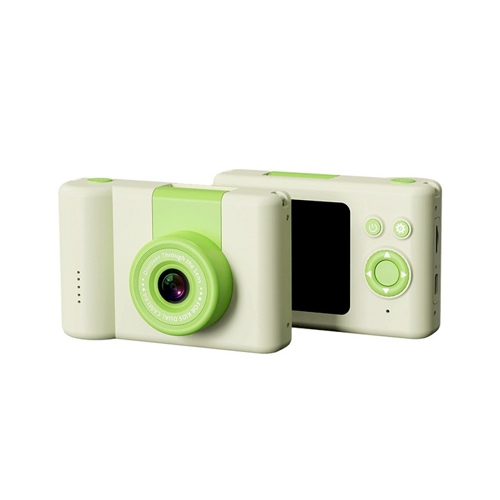 Camera foto pentru copii, 1080P, ecran IPS de 2, 4 inci, inregistrare foto/video, redare muzica, jocuri incorporate, baterie de 400mAh, portabila, verde