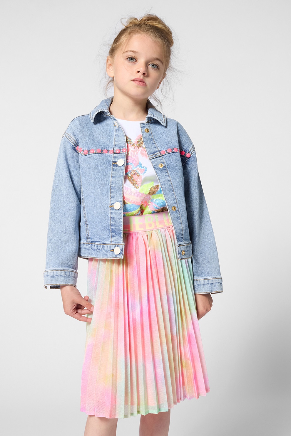 Billieblush, Tricou cu aplicatii de paiete, Alb, 150 CM