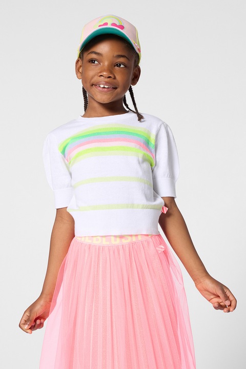 Billieblush, Pulover crop cu dungi, Alb/Galben