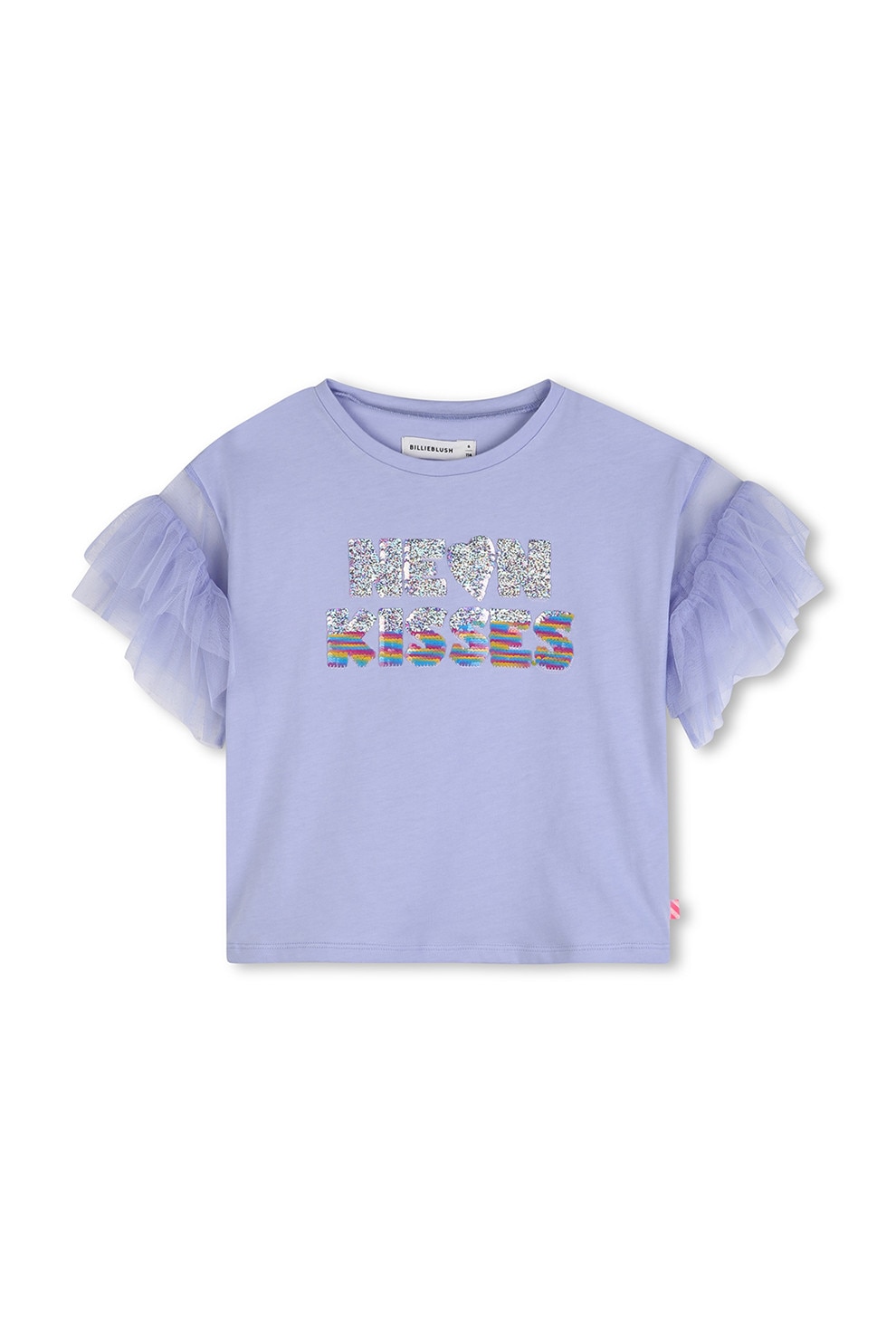 Billieblush, Tricou cu particule stralucitoare si maneci cu volane, Albastru prafuit, 150 CM