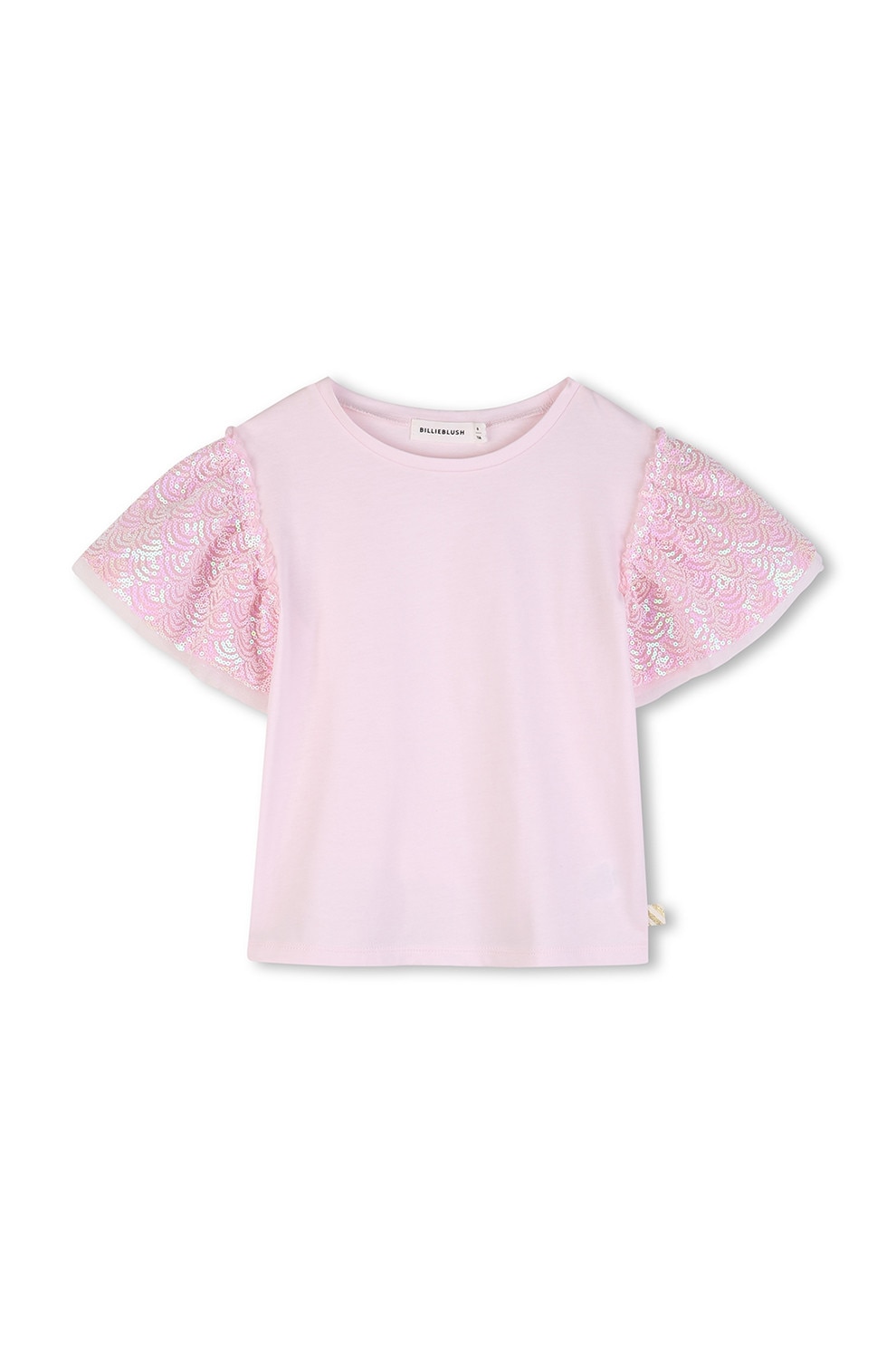 Billieblush, Tricou de bumbac cu maneci cu paiete, Roz pal, 126 CM