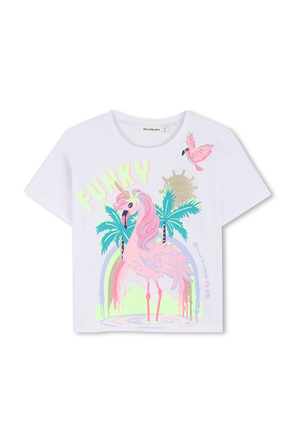 Billieblush, Tricou cu decolteu rotund si model grafic, Alb, Verde, Galben, 102 CM