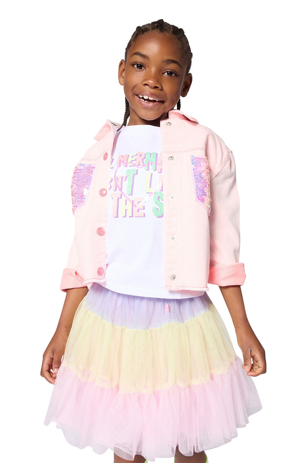 Billieblush, Tricou de bumbac cu imprimeu text, Alb, Galben, Roz, 114 CM