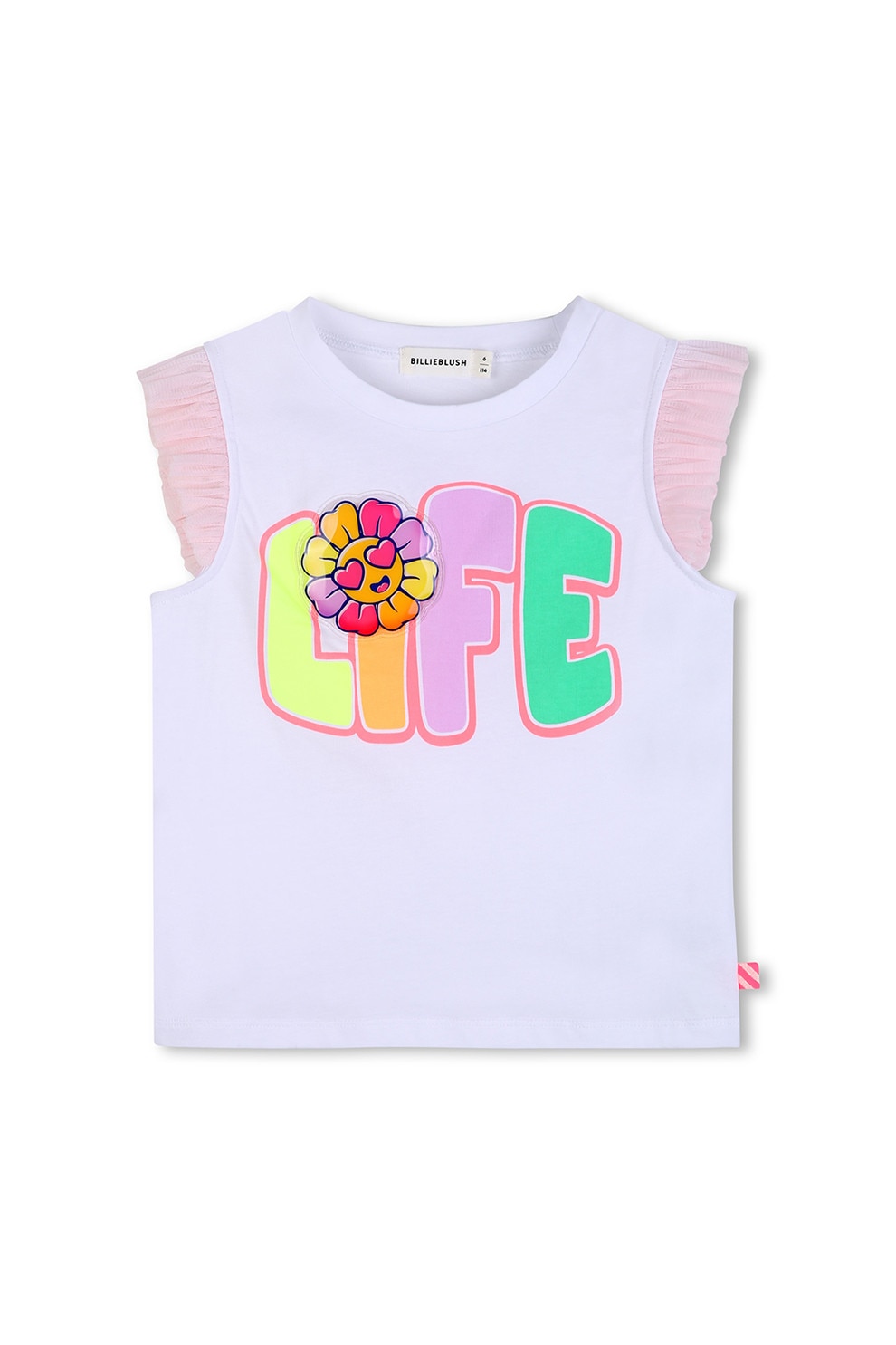 Billieblush, Top de bumbac cu volane, Alb, Galben, Roz pal, 126 CM