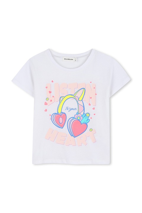 Billieblush, Tricou de bumbac cu imprimeu, Alb/Roz pal