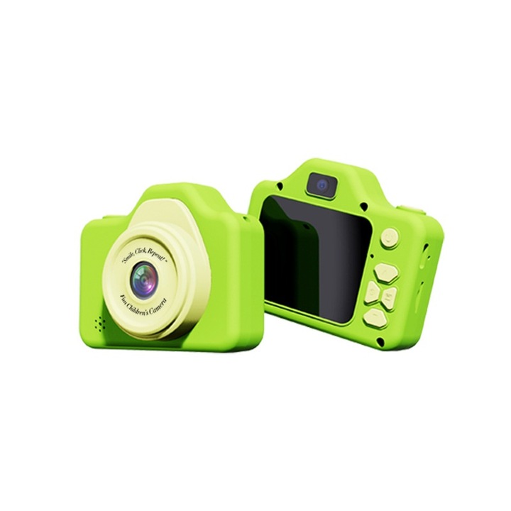 Camera foto pentru copii, ecran IPS de 2 inci, zoom 8x, inregistrare foto/video, redare muzica, jocuri incorporate, baterie de 400 mAh, portabila, verde