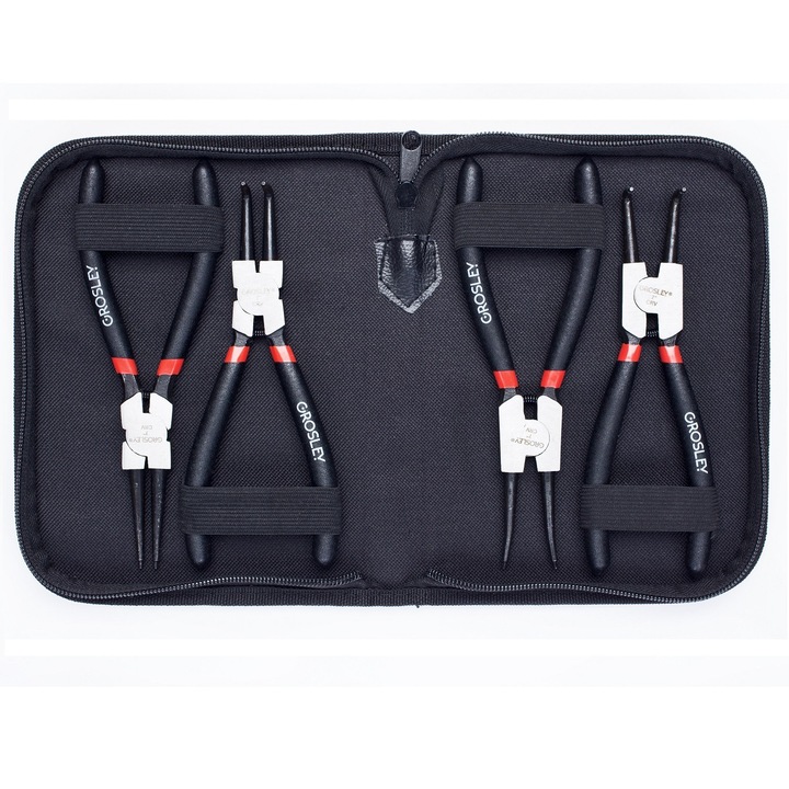 Set clești de precizie pentru siguranțe Seeger, GROSLEY 4 piese - 180mm