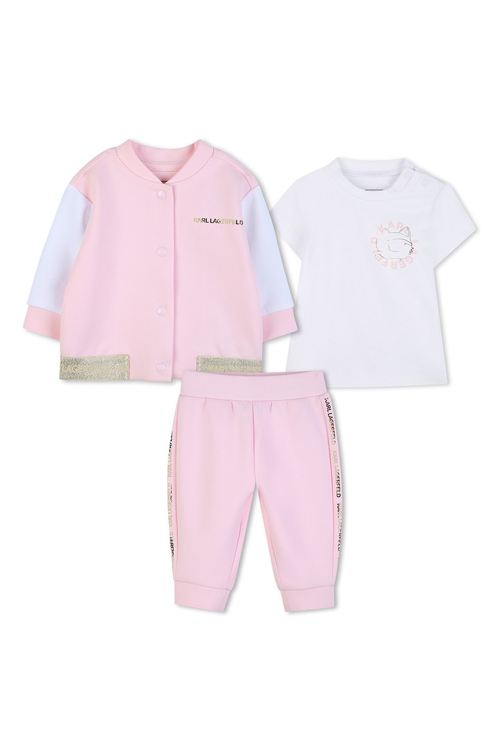 KARL LAGERFELD KIDS, Set de imbracaminte - 3 piese, Alb, Roz pal