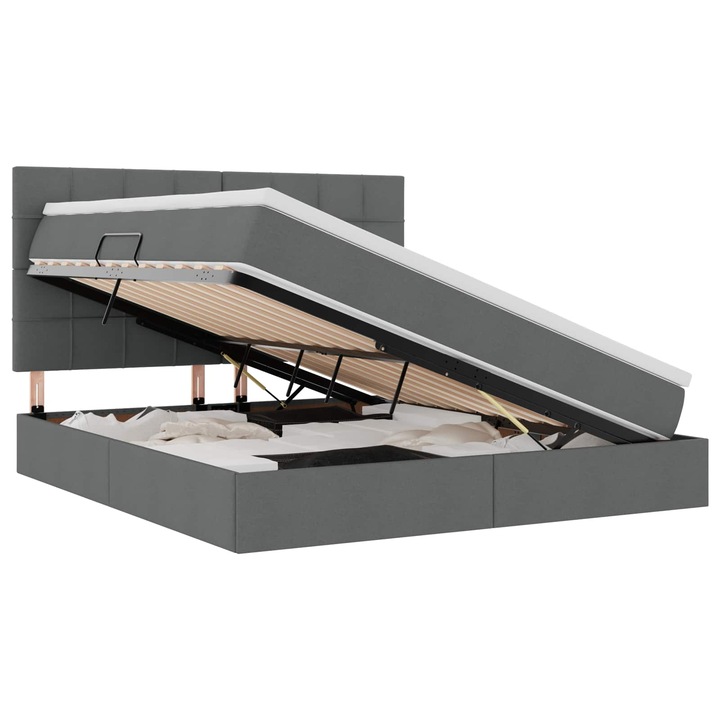 Ágy LED -es lámpákkal tárolóval Sötétszürke 180 x 200 cm szövet, vidaXL, 3372433