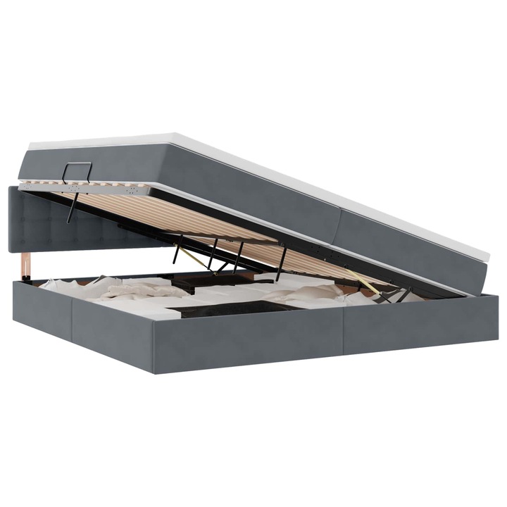 Ágy LED -es lámpákkal Sötétszürke 200 x 200 cm Bársony, vidaXL, 3371536