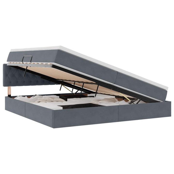 Ágy LED -es lámpákkal Sötétszürke 200 x 200 cm Bársony, vidaXL, 3371476