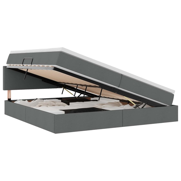 Ágy LED -es lámpákkal tárolóval Sötétszürke 200 x 200 cm szövet, vidaXL, 3371104