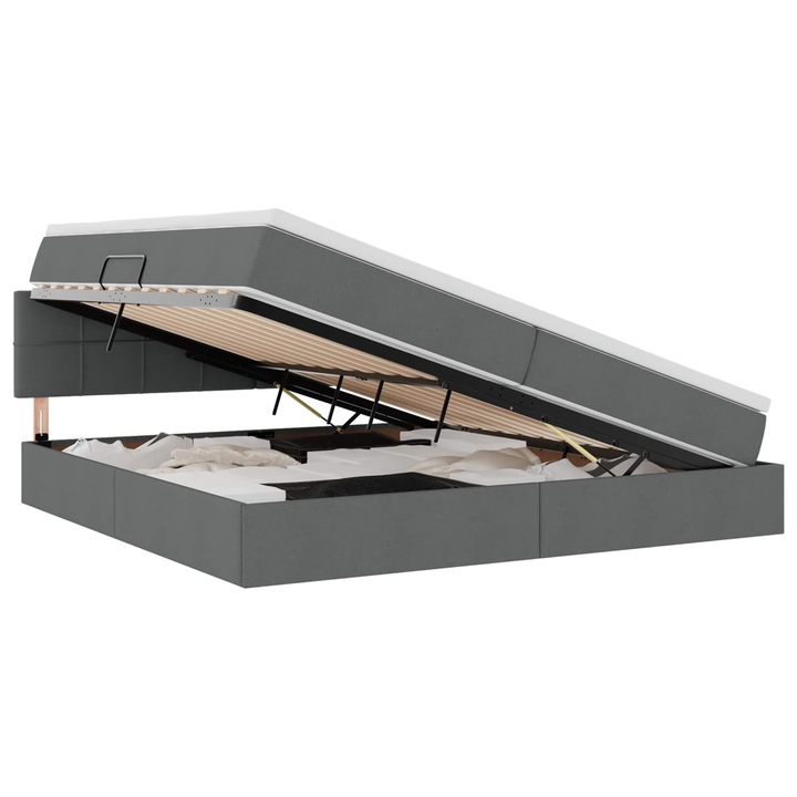 Ágy LED -es lámpákkal tárolóval Sötétszürke 200 x 200 cm szövet, vidaXL, 3371167