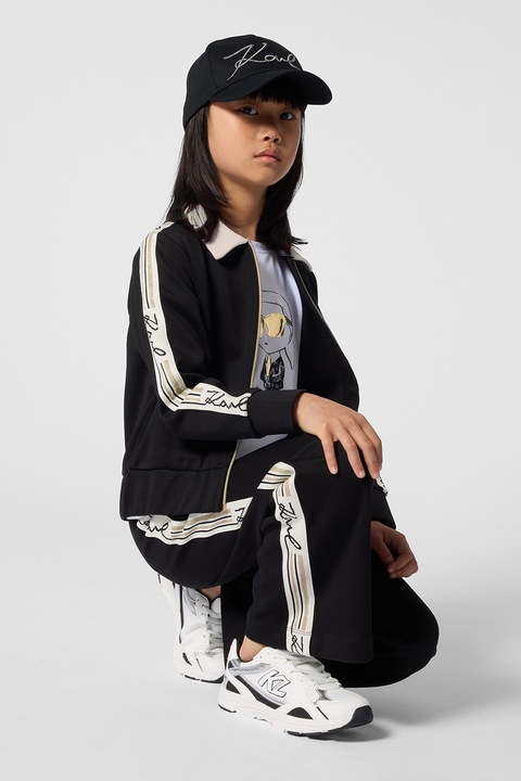 KARL LAGERFELD KIDS, Суитшърт с цип и лого, Черен/Бял