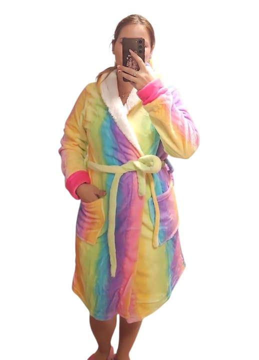 Halat de baie confortabil, pufos, cu gluga, multicolor, L INTL