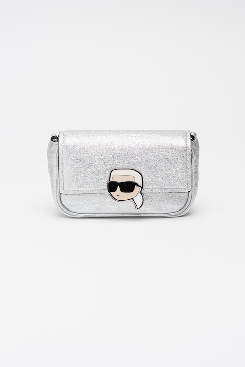 KARL LAGERFELD KIDS, Чанта през рамо с метално бляскаво лого, Сребрист