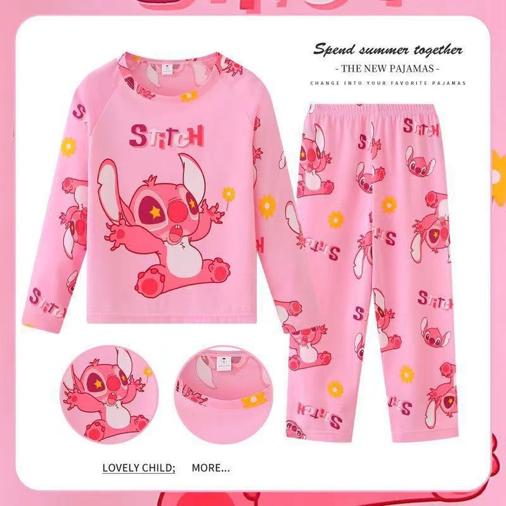 Set pijamale copii, Stitch, modele cartoon, roz, Roz