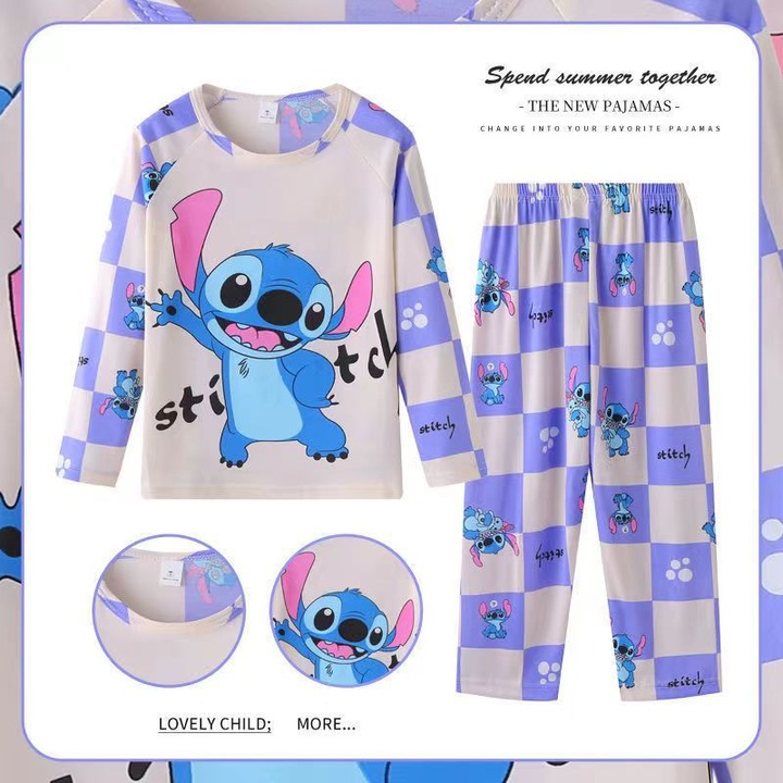 Комплект детски пижами, модел Stitch, цветни, размер 8, 95-108см