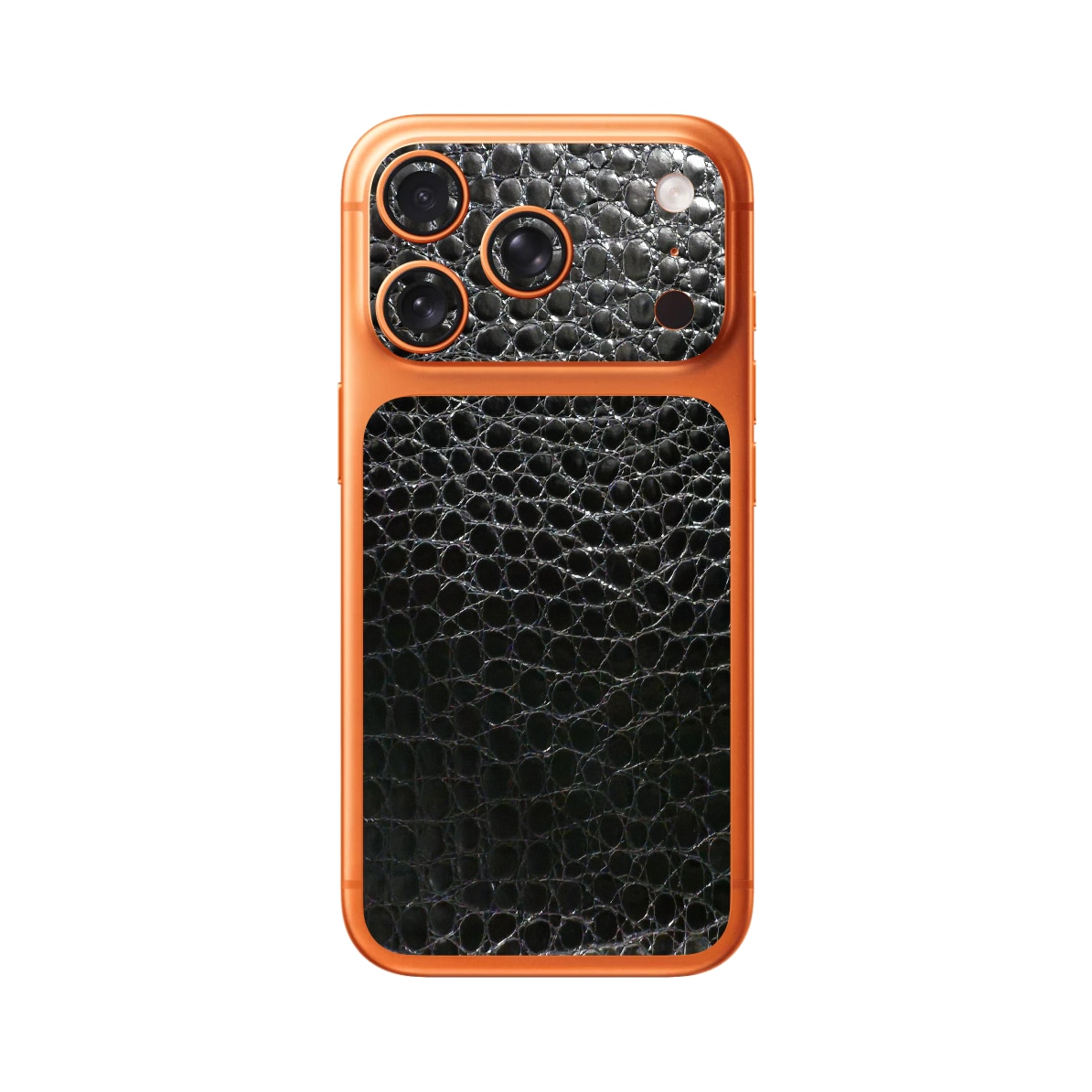 Folie iSkinz pentru Apple iPhone 17 Pro Max - Piele Neagra Crocodil, Simple Cut, Skin Adeziv Full Cover, Protectie Carcasa Spate si Laterale