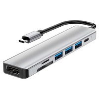 Docking Station EQZER® 7 In 1 Type-C, Adaptor Multiport Aluminiu, Docking Station Laptop Cu USB 3.0 + USB 2.0, HDMI 4K, Cititor Card SD TF, PD Fast Charging, Transfer Date 5 Gbps, Video 4K*2K, Compatibil MacBook, Windows, Argintiu