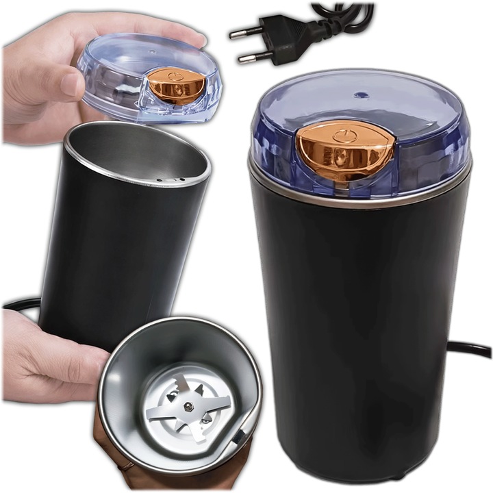 Електрическа мелничка за кафе 250W, с регулируемо мелене, за кафе и подправки, с керамичен механизъм, компактен размер