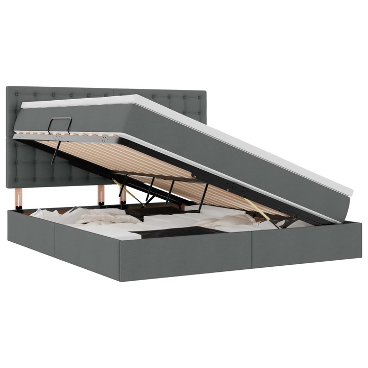 Ágy LED -es lámpákkal tárolóval Sötétszürke 180 x 200 cm szövet, vidaXL, 3372559