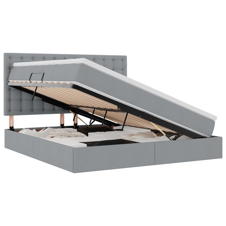 Ágy LED -es lámpákkal Világosszürke 180 x 200 cm szövet, vidaXL, 3372558