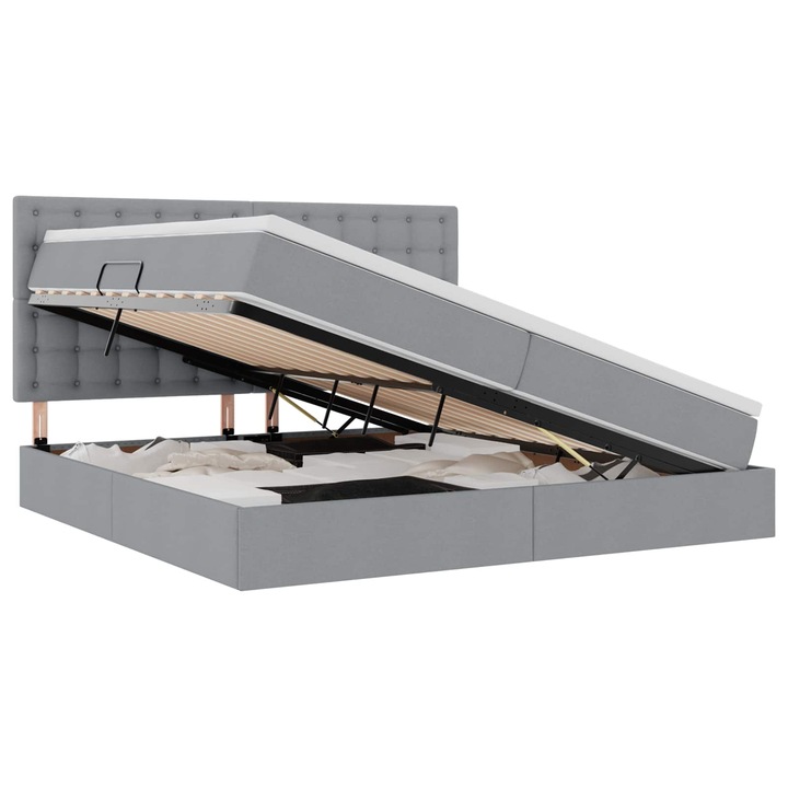 Ágy LED -es lámpákkal Világosszürke 200 x 200 cm szövet, vidaXL, 3372564