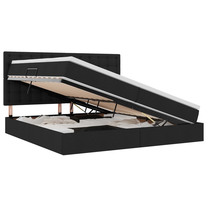 Ágy LED -es lámpákkal fejtámlával Fekete 200 x 200 cm szövet, vidaXL, 3372566