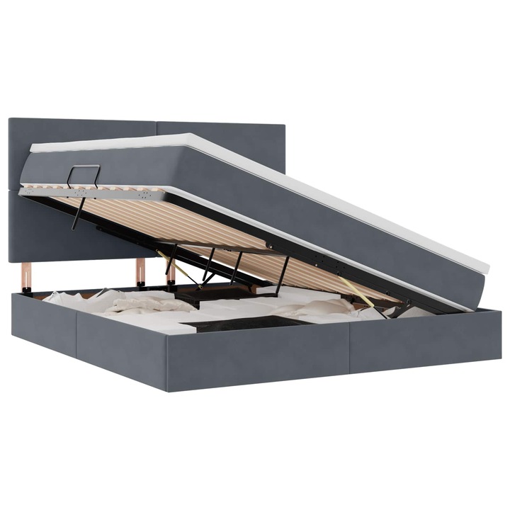 Ágy LED -es lámpákkal Sötétszürke 180 x 200 cm Bársony, vidaXL, 3372622