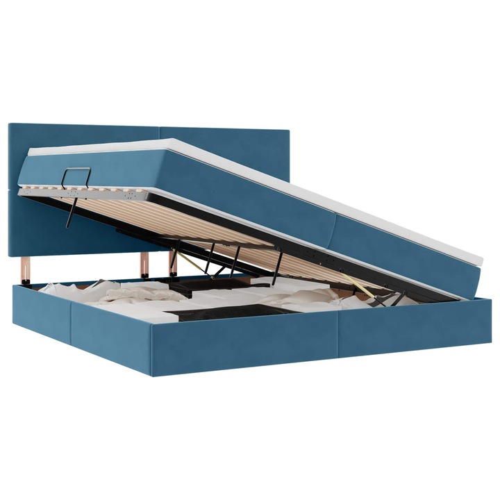 Ágy LED -es lámpákkal tárolóval Sötét kék 200 x 200 cm Bársony, vidaXL, 3372631