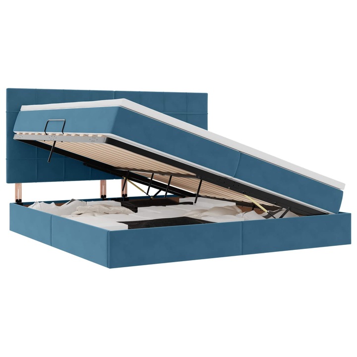 Ágy LED -es lámpákkal tárolóval Sötét kék 200 x 200 cm Bársony, vidaXL, 3372691